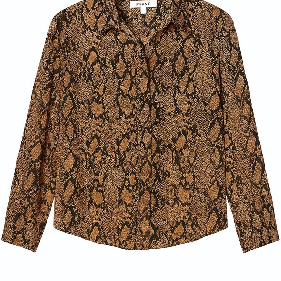 FRAME Snakeskin Print Silk Button-Up Blouse - Size L - Picture 4 of 5